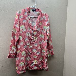 Michael's Lagenlook Boho 100% Linen Tunic‎ Top Elephant Print Size Small Pink